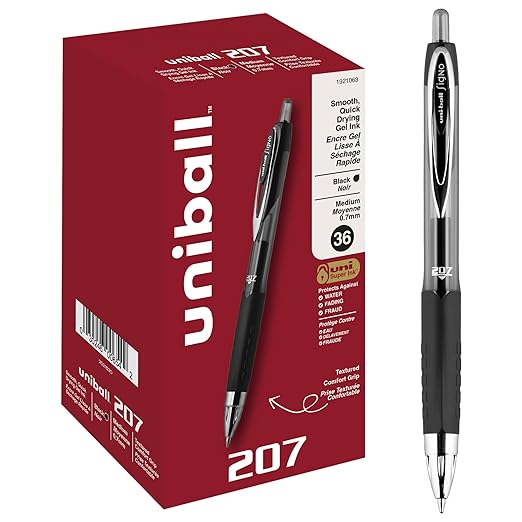 uni-ball 207 Retractable Gel Pens, Medium Point (0.7mm), Black, 36 Count