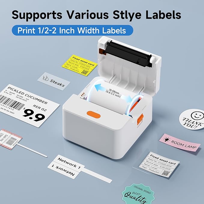 Label Maker Machine with Tape P1 2 Inch Thermal Printer Portable Bluetooth Shipping Label Printer Sticker Maker Labeling Machine Home Office School Business Use Rechargeable White