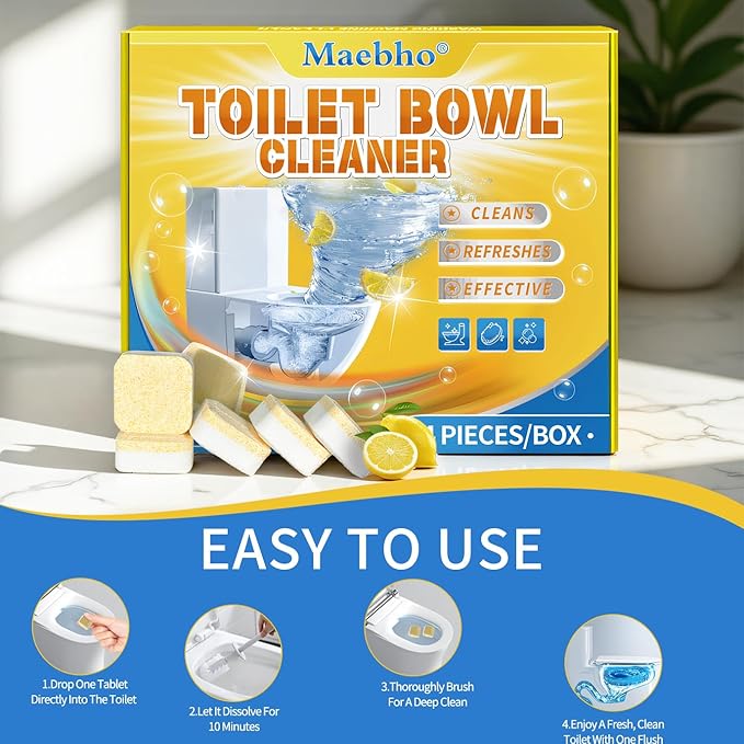 Maebho Toilet Bowl Cleaner Tablets (24 Count) | Septic Safe, Eco-Friendly Drop-in Tablets for Continuous Cleaning | Powerful Stain & Limescale Remover with Long-Lasting Fresh Scent
