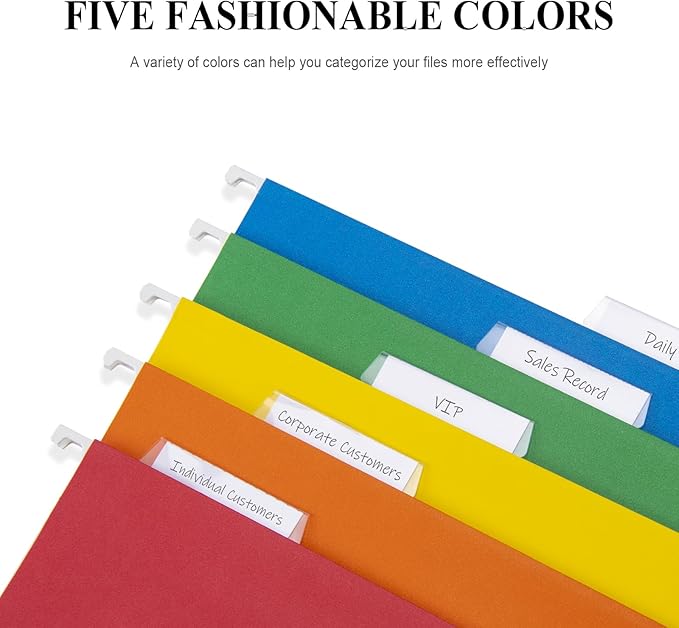 ViVin 25 Pack Letter Size Hanging File Folders with 25 Per Box, 1/5-Cut Adjustable Tabs, Hanging Folders Designed for Office Bulky Files, Filing Cabinets(Assorted)