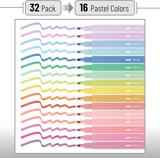 Mr. Pen- Aesthetic Highlighters, 32 Pack, Chisel Tip, Pastel Colors, Cute Highlighters Assorted Colors, Back to School Supplies