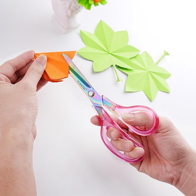 Acrylic Scissors Set, Office Scissors for Desk Heavy Duty, Pink Clear Comfort-Grip Handles and Titanium Coated Blades, Sharp Scissors all Purpose for Sewing, Art, Craft, School, Home Supplies