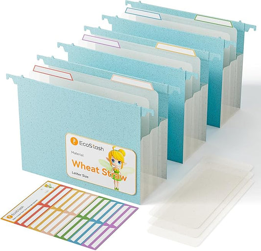 Extra Capacity Hanging File Folders, 4.72" Reinforced Wheat Straw Expanding Hanging Folder Letter Size, Heavy Duty for Filing Cabinets, File Organizer for Office & Home-Sky Blue-3 Packs