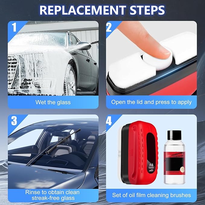 Oil Film Remover for Car Windshields and Windows, New Car Glass Oil Film Cleaner for Paint/Wheels Improve Driving Visibility Universal Anti-Rain Fog Glass Brush (2, Red)