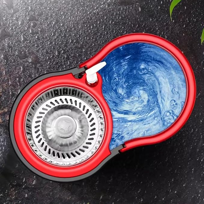 Spin Mop and Bucket with Wringer Set, 360°Rotating Head Mop Bucket System, 3 Microfiber Mop Heads for Living Room, Bedroom, Kitchen, Office (Black & Red)