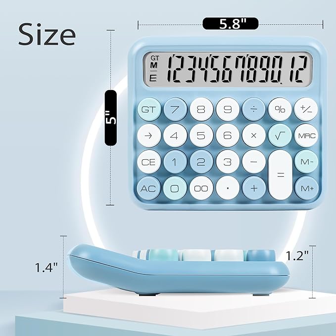 VEWINGL Mechanical Switch Calculator, 12 Digit Large LCD Display and Buttons, Great for Everyday Life and Basic Office Work, with Battery