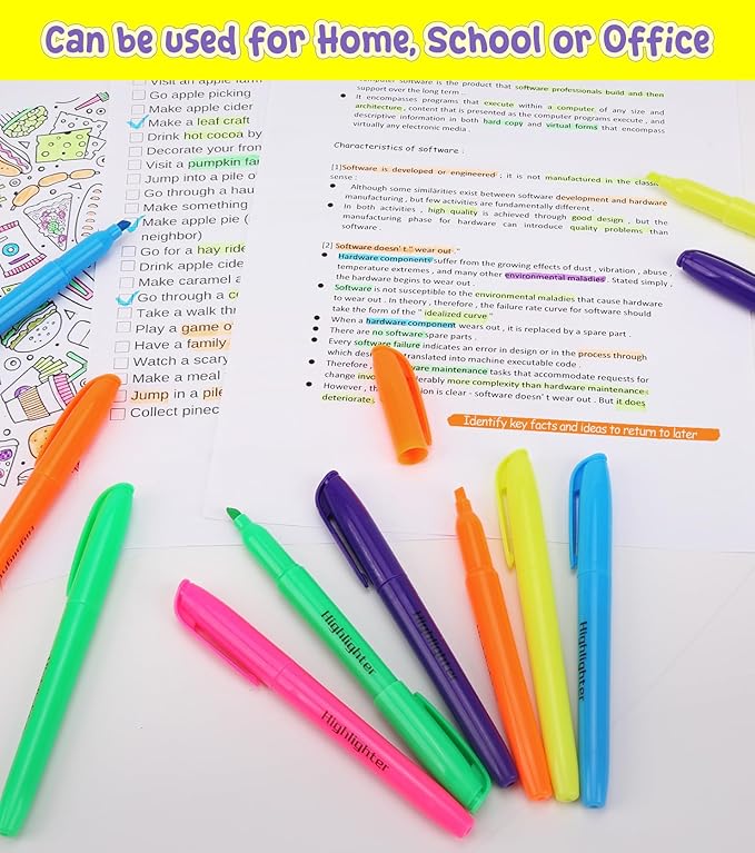 Highlighters, 6 Assorted Colors, Dry-Quickly, No Bleed, Chisel Tip, Bright Multi Colored Highlighter Bulk for Office 30 Pack