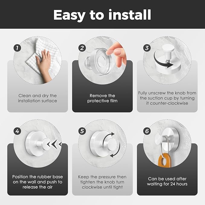 WingWider Shower Hooks for Inside Shower,Suction Cup Hooks for Glass Window,Removable Towel Hooks for Bathrooms,2 Packs(White)