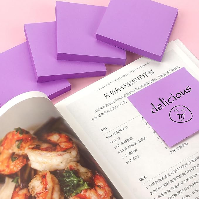 Sticky Notes 3x3 Pop Up Self-Stick Notes Pads with Bright Colors, Easy to Post for Office, School, Home, 4 Pads/Pack, 90 Sheets/Pad (Purple)
