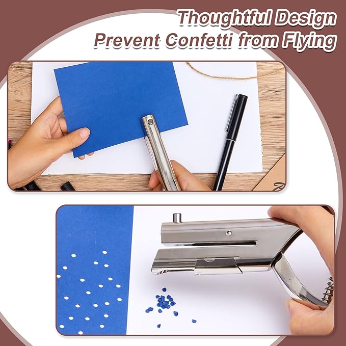 Heavy Duty Hole Punch Single One Hole Puncher Paper Hole Punch Long Reach Reduced Effort 2 Inch Deep Throat Hand Alloy Punch for ID PVC Cards 5 Inch Tall 25 Sheet Capacity(2 Pcs,1/4 Inch Hole)