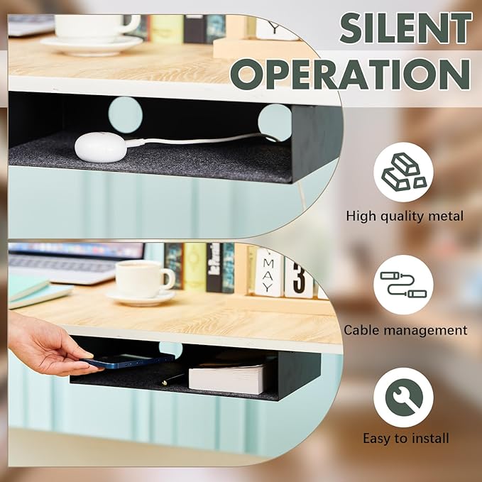 2 Pack Under Desk Storage Shelf, Carbon Steel Under Desk Tray with Mute Felt Sheets, Mount Shelf Organizer for Office Home Workstation Gaming Desk Stand up Desk, 13x8x2.8 in