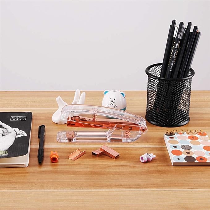 Alsisk Stapler,Clear Desk Stapler with 1000 Pieces Staples - Rose Gold (Stapler)