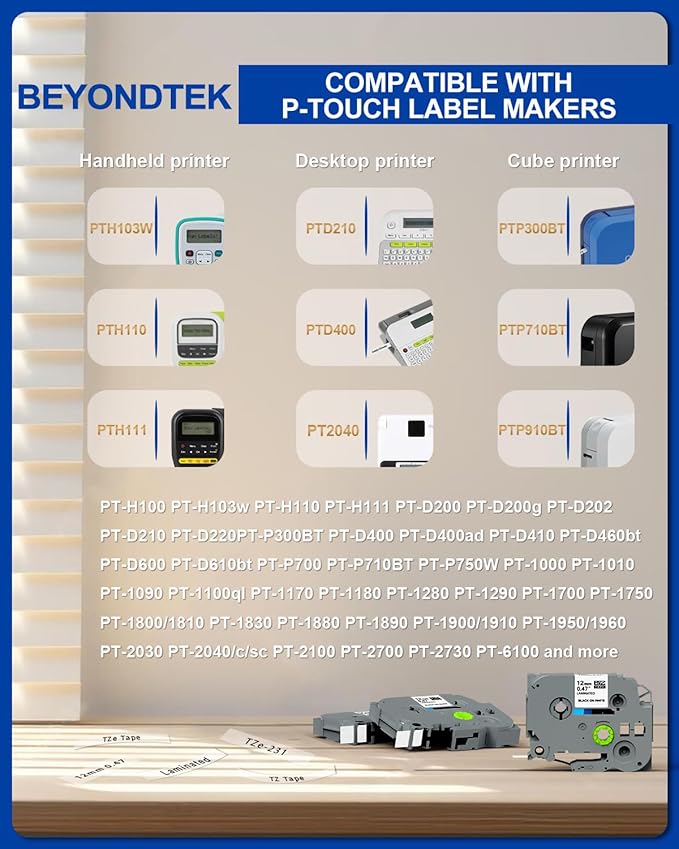 TZ Tape 12mm 0.47 Laminated Clear Compatible for Brother P Touch Label Tape TZe-131 TZ-131 Black on Clear for Brother Label Maker PT-H110 D210 D220 D400 1180 1280 1890 2040 Cube,2-Pack