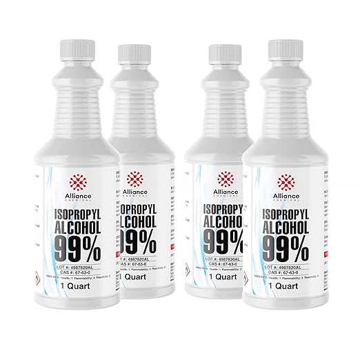 Isopropyl Alcohol 99% - 1 Gallon (4 x 32 FL Oz Bottles) - High-Purity Concentrated Rubbing Alcohol for Effective Cleaning - Quick-Drying, Domestically Sourced IPA