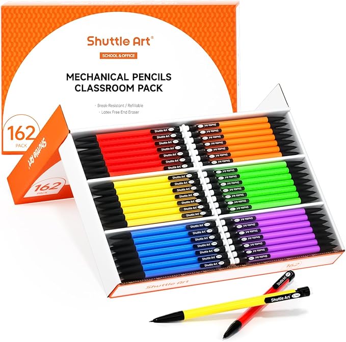 Shuttle Art Mechanical Pencils, 162 Pack Bulk Mechanical Pencils 0.7mm Medium Point, HB #2 Lead Pencils, Assorted Barrels, Office School Supplies