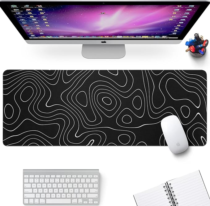Large Topographic Map Gaming Mouse Pad for Desk Black Desk Pad with Non-Slip Rubber Base Stitched Edge Desk Organizers and Accessories Desk Decor