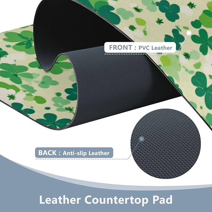 Mouse Pad Desk Mat Leather Desk Pad Large Gaming Desk Cover Protector Mat for Keyboard Computer Laptop Office Waterproof 35.4 x 16.5 Inch Saint Patricks Green Clovers