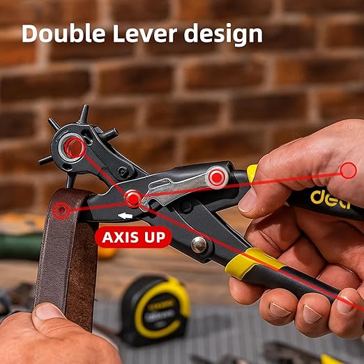 Deli 10" Leather Hole Punch Tool – Heavy Duty Rotary Belt Hole Puncher & Leather Punch Tool for Belts, Straps, Watch Bands, Dog Collars, Shoes, DIY Crafts