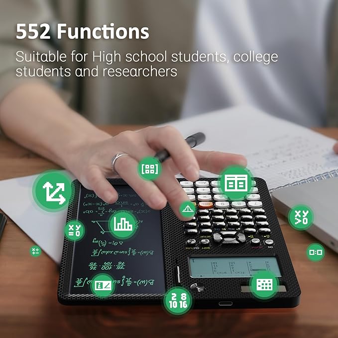 NEWYES Scientific Calculator Rechargeable, with Writing Tablet and Pen, 552 Functions for Students and Professionals in Mathematics, Physics and Engineering