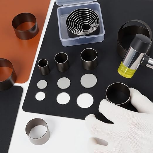 9 Pieces Leather Circle Cutter Tool Set, Hole Punch Tools with 15 20 25 30 35 40 45 50 55mm, High Carbon Steel Round Cutting Dies, Hole Punch Tool Kit for DIY Leather Crafts