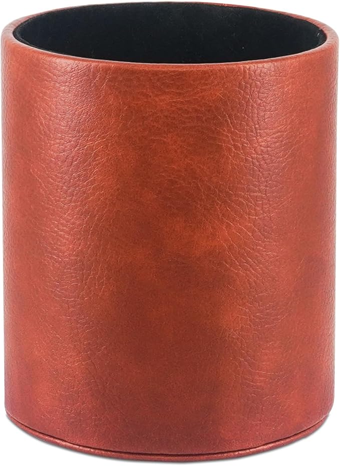 Pen Holder PU Leather Pencil Desk Stand for School/Office/Home (Brown)