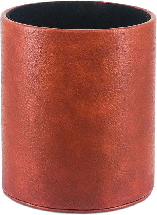 Pen Holder PU Leather Pencil Desk Stand for School/Office/Home (Brown)