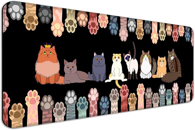 Cute Cat Paw Desk Mat, Extended Kawaii Cat Large Gaming Mouse Pad, Computer Keyboard Laptop Mousepad for Work, Game, Office and Home, XL