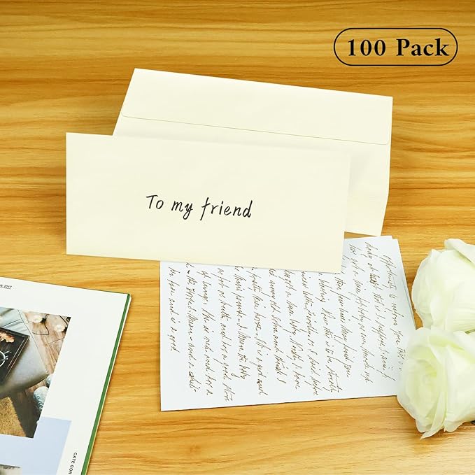 100 Pack #10 Business Envelopes, Ivory Standard Envelopes Self Seal, Letter Size Business Mailing Envelopes for Checks Letters Invoices Statements Birthday Graduation Wedding, 4 1/8 x 9 1/2 Inch