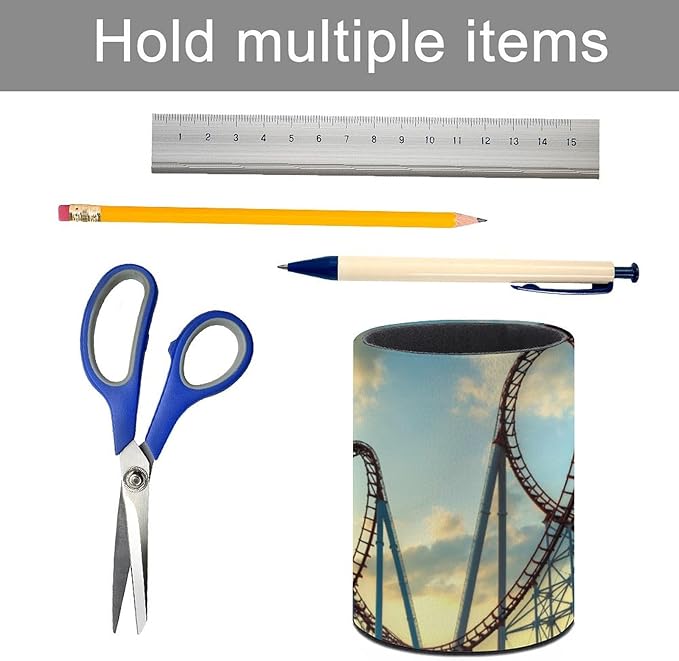 Roller Coaster Pen Holder Pencil Organizer Cute Pencil Cup Desk Decor Makeup Brush Holder PU Multifunctional Office Suppliesfor Home Classroom School