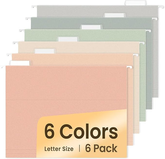 SUNEE Hanging File Folders, 6 Pack Letter Size Hanging File Folders with 1/5-Cut Tabs, Ideal for Home and Office Organization and Papers Classification,Morandi Colors