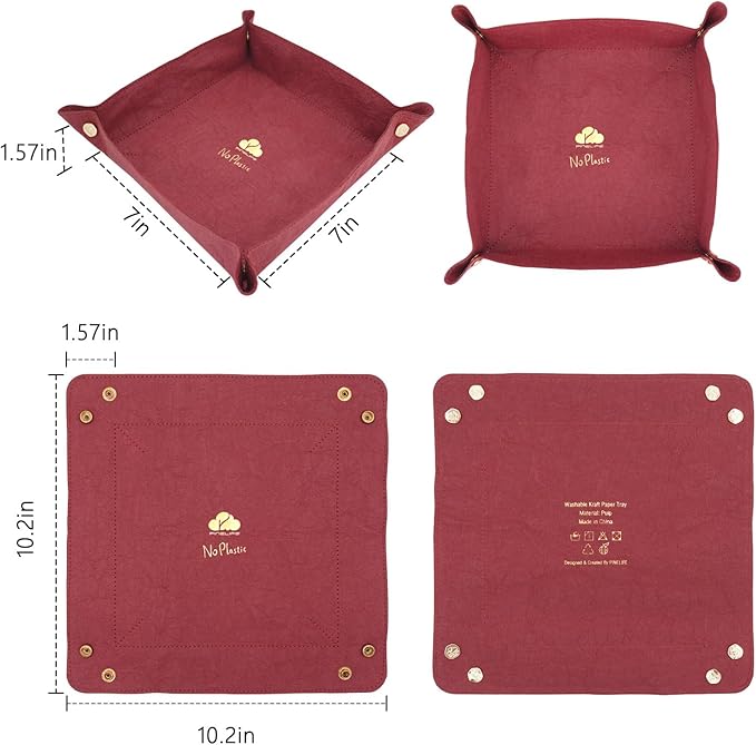 Jewelry Tray Organizer Set of 3 Washable Kraft Paper Trays Portable Desktop Nightstand Office and Travel Use Catch All for Jewelry Keys Coins Watch Phone Remote