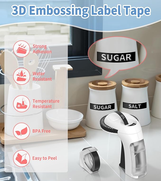 Vixic Embossing Label Maker Machine with Tapes, Vintage Retro Manual Punch Old School Embossed Labeler with 10 Rolls 3D (3/8") Embosser Tapes for Home Kids DIY Crafting & Scrapbooking, Black