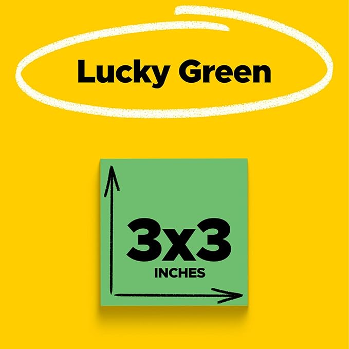 Post-it Super Sticky Notes, 5 Sticky Note Pads, 3 x 3 in., School Supplies, Office Products, Sticky Notes for Vertical Surfaces, Monitors, Walls and Windows, Lucky Green