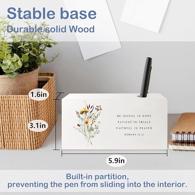 SNNDER Floral Christian Single Pen holder for Desk, Christian Religious Gifts for Women, Romans 12:12 Bible Verses Fountain Pen Holder for Home Office Desk Accessories