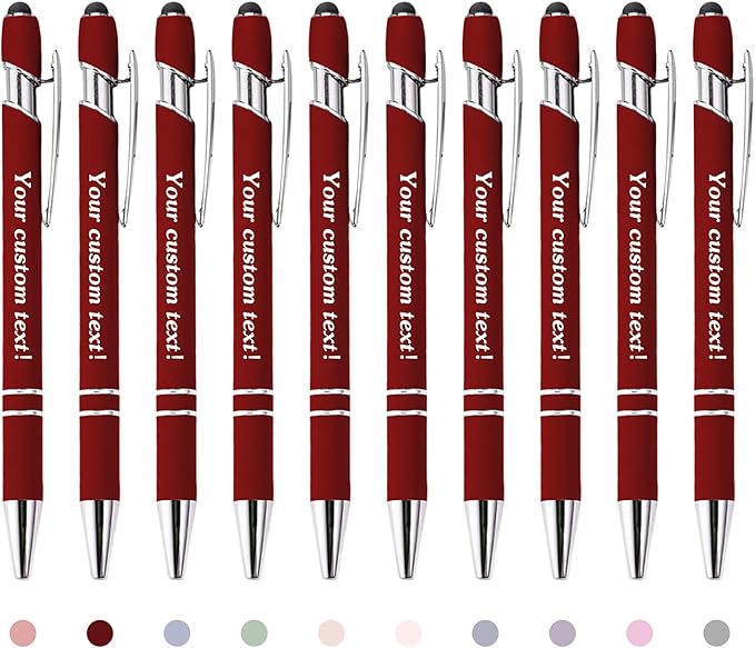 CRME Custom Pens Personalized Pen with Name Logo Engraved Metallic Customized Pen Wine Red Barrel Black Ink Click Pens Stylus Pens for Touch Screens Ideal for School Journaling Office Writing