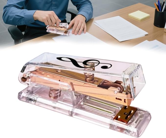 Gold Acrylic Stapler, Cute Office Stapler with 25 Sheets Capacity and Hold 100 Staples Unique and Stylish Design for Home Office Desktop (Piano-Key/High Note) (High Note)