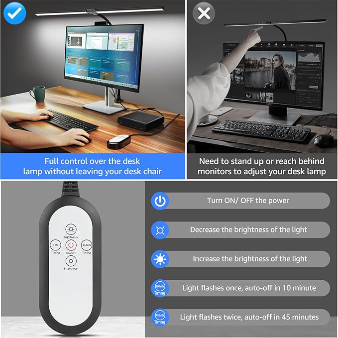 ShineTech LED Desk Lamp for Home Office, 5000K Bright Double Head Architect Task Lamps with Clamp, Dimmable Adjustable Flexible Gooseneck, Black