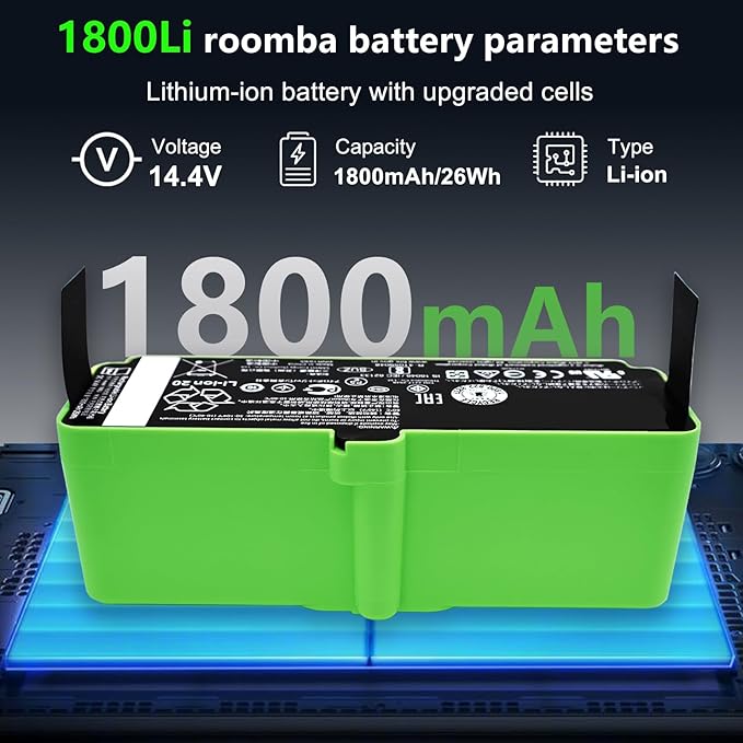 for iRobot Battery Replacement Roomba Battery Compatible with Roomba 890 891 895 877 860 850 805 801 700 695 690 685 680 677 675 671 670 665 652 640 614 615 500 400 g3 Series 1800Li 26Wh 1800mAh