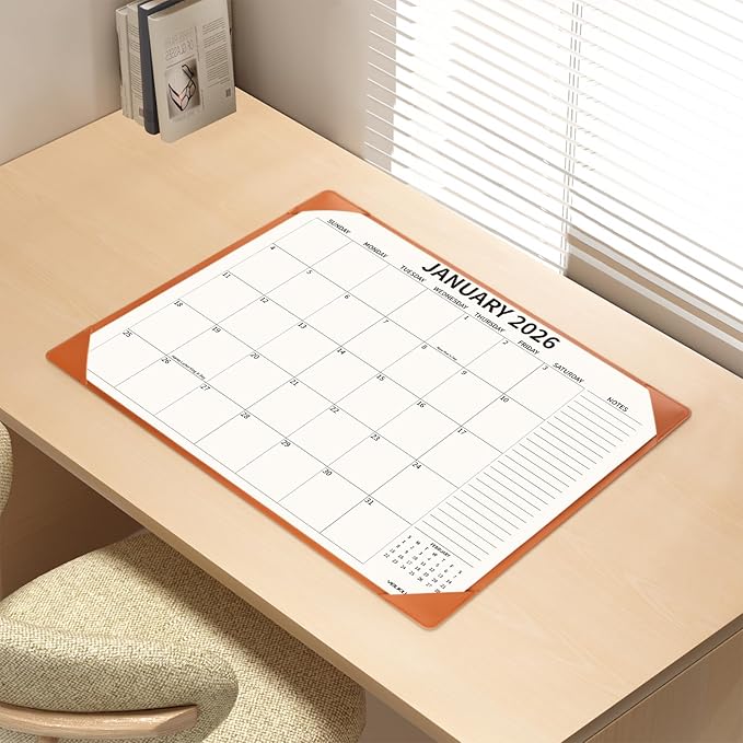 Desk Calendar 2025-2026 with Desktop Mat, 22x17 inch Large Desk Pad Calendar July 2025 to December 2026, Big Desk Planner for Home Office and School, Brown