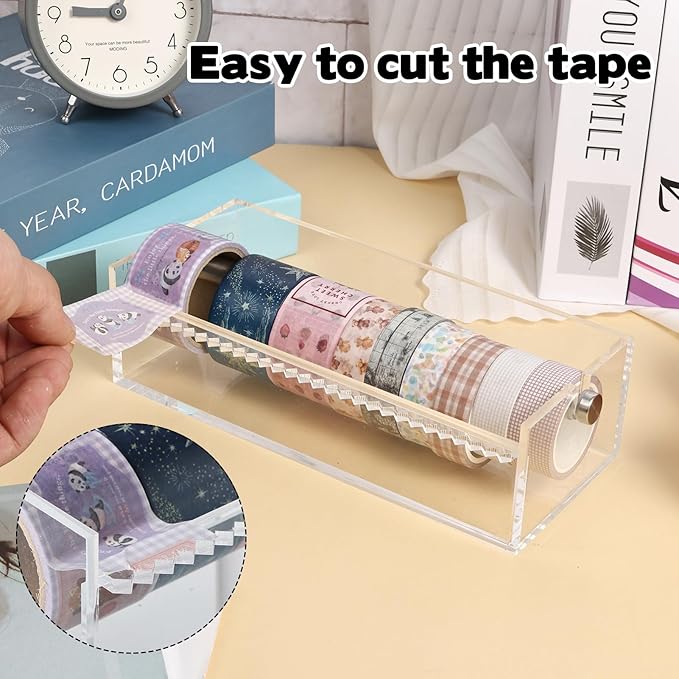 Rainmae Acrylic Washi Tape Dispenser Washi Tape Organizer Sticker Roll Cutter Masking Tape Storage Dispenser,Tape Cutter,Tape Roll Holder for Office Home School (Not Include Tape)