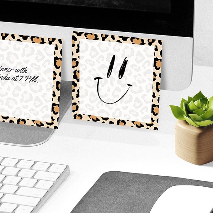 Sticky Notes, 2 Pads, 3x3 inches, Cute Colorful Fun Self-Stick Note Pads, Easy Post, Strong Adhesive Notepad Brown Leopard Print