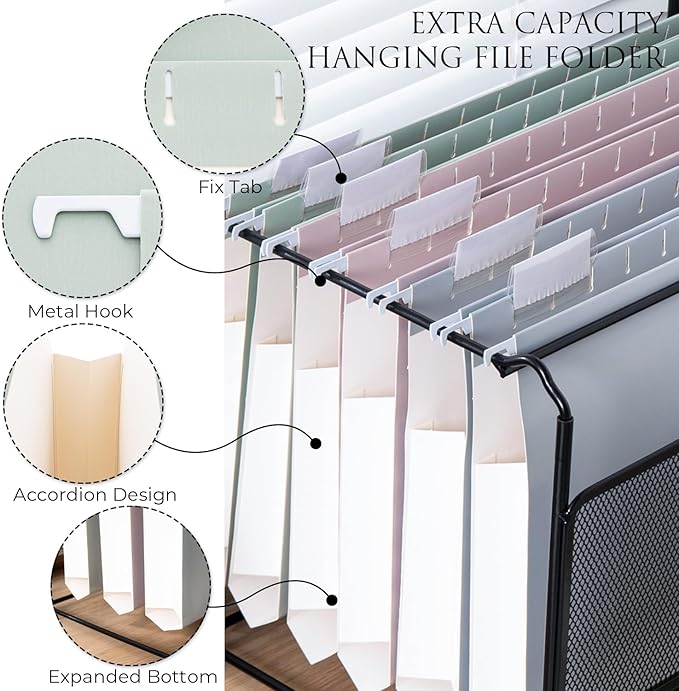 Y YOMA Legal Size - 6 Pack Extra Capacity Hanging File Folders Accordion Decorative Reinforced File Folder Cute Colored Expandable Folder for Office Home with 1/5-Cut Adjustable Tabs, Morandi Color