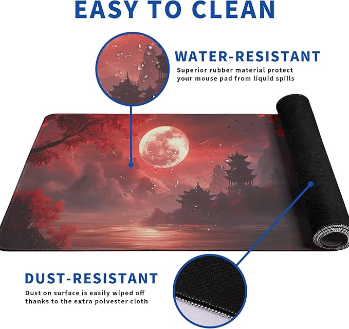 Red Landscape Mouse Pad Abstract Red Mouse Pad 31.5x11.8 Inch Landscape Texture Non-Slip Rubber Base Large Mousepad Stitched Edges Keyboard Mouse Mat Desk Pad for Office and Home