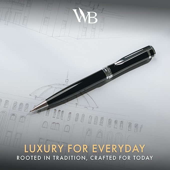Wordsworth and Black Mechanical Pencil Graphite Lead- Stunning Luxury Metal Pencil, Black Lacquer Chrome Finish, 0.7mm Led, Best Gift Set for Men & Women, Professional Executive Office Pencils