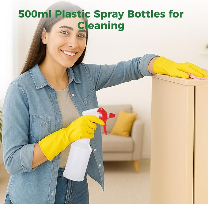 Lnrueg 18 PCS 16 oz Plastic Spray Bottles with 3 Funnels and 5 Stickers - PE Cleaning Gardening Spray Bottles with Adjustable Nozzles Red, Green, Blue