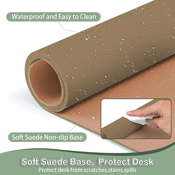 Boutilon Leather Desk Pad Protector,Non-Slip Mouse Pad,Laptop Desk Pad,Office Mouse Mat,Waterproof Leather Desk Blotter,Desk Writing Pad for Office and Home (S-Dark Apricot,24"x 14")