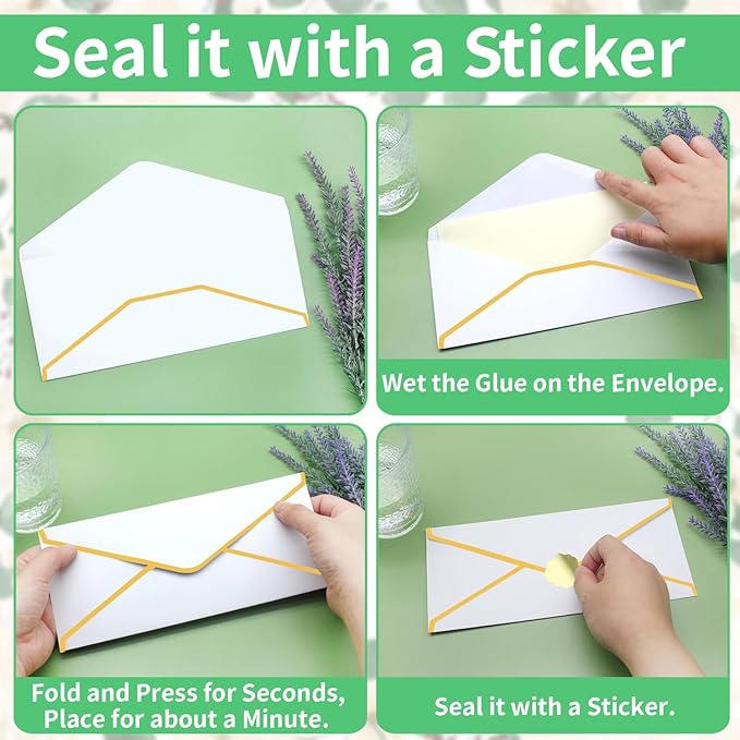 Business Envelopes with Gold Border 30 Pack #10 Envelopes Made of 150gsm Paper, Standard Envelopes with Gold Stickers for Office, Checks, Letter Mailing,9.45 x 4.13 Inches(White)