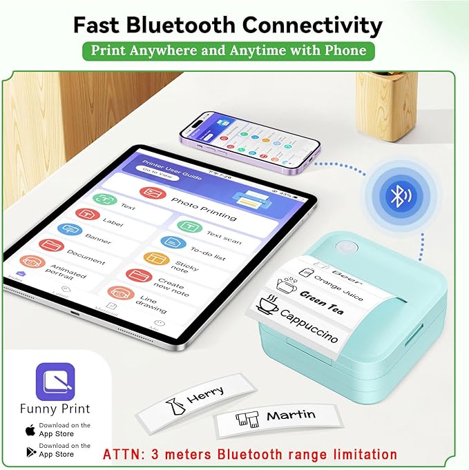 Label Maker Machine with Tape - Mini Sticker Printer Bluetooth Label Printer for Home Office Organization, Portable Thermal Sticker Maker Print Pod with Multiple Templates for Phone