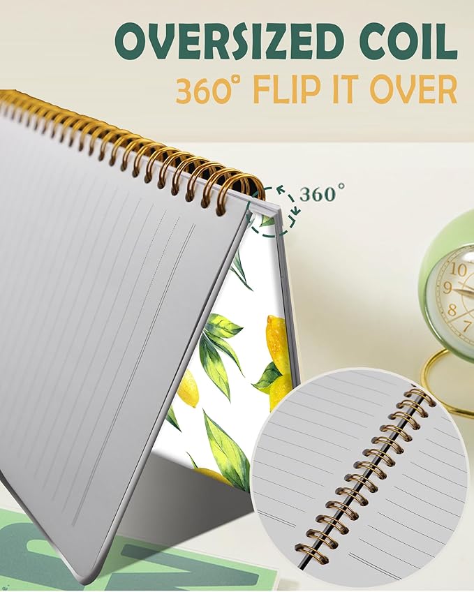 Ruled Spiral Writing Notebook,A5 Hardcover Lined College Journal for Women,Strong Twin-Wire Binding with Premium Paper,8.4" X 6",Perfect for School,Office,Home(Cute Lemon)