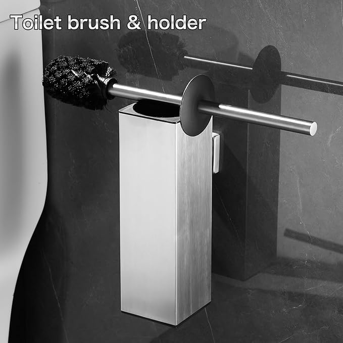 AIREMOEN Toilet Brush and Plunger Set With Holder - Bowl Cleaner Set (Brushed)